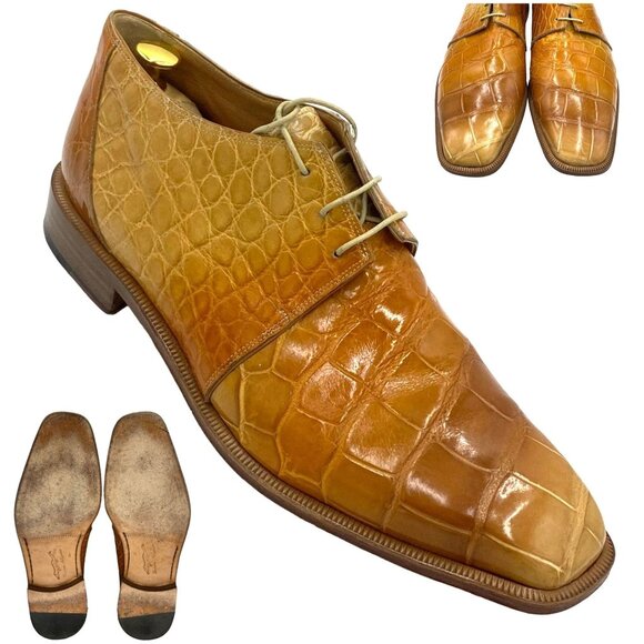 Vintage Mauri Exotic Full Alligator Mens 14M Italian Tan Brown Honey Dress Shoes - Picture 1 of 14